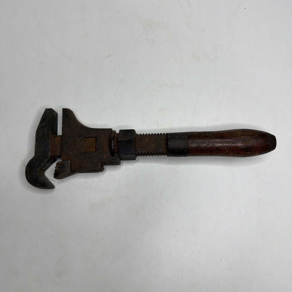 Antique 10" Hawk Bill Double Jaw Adjustable Pipe Monkey Wrench USA Vintage Tool